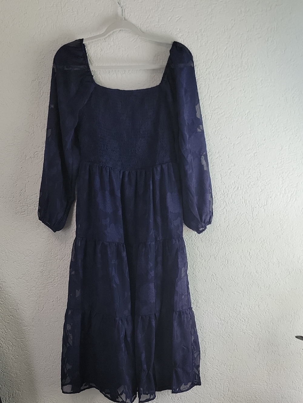 Women’s Navy Blue Tiered Midi Dress with Square Neck